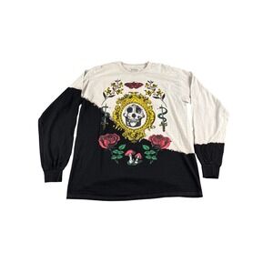 Social Collision Skull Rose Mushroom Split Dye Long Sleeve Shirt Mens Size Large